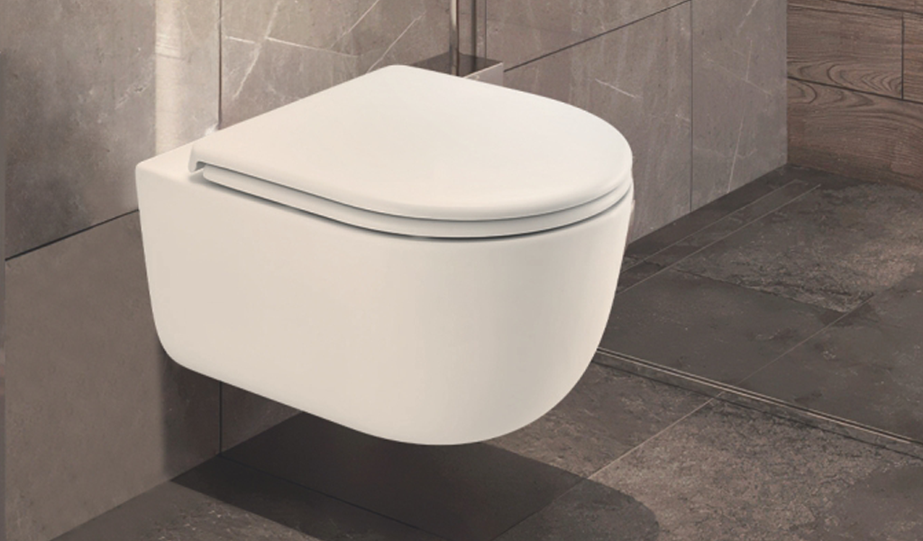 Cera: Cadmos Quite Wave Rimless wall hung EWC with duroplast slim seat cover