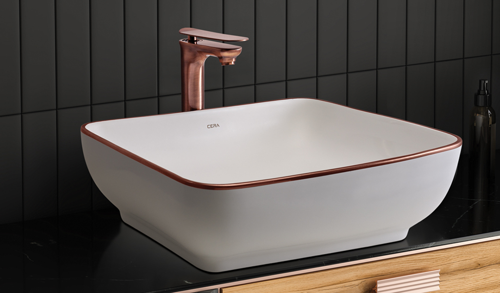 Cera: Campa Thin Rim Table Top Washbasin - Rose Gold