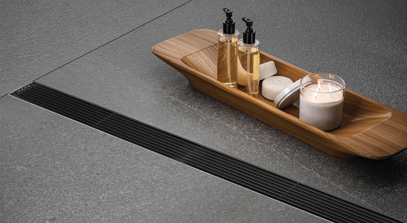 Auga - Ultra Think Shower Channel: Niger 24/36. Matt Black Finish