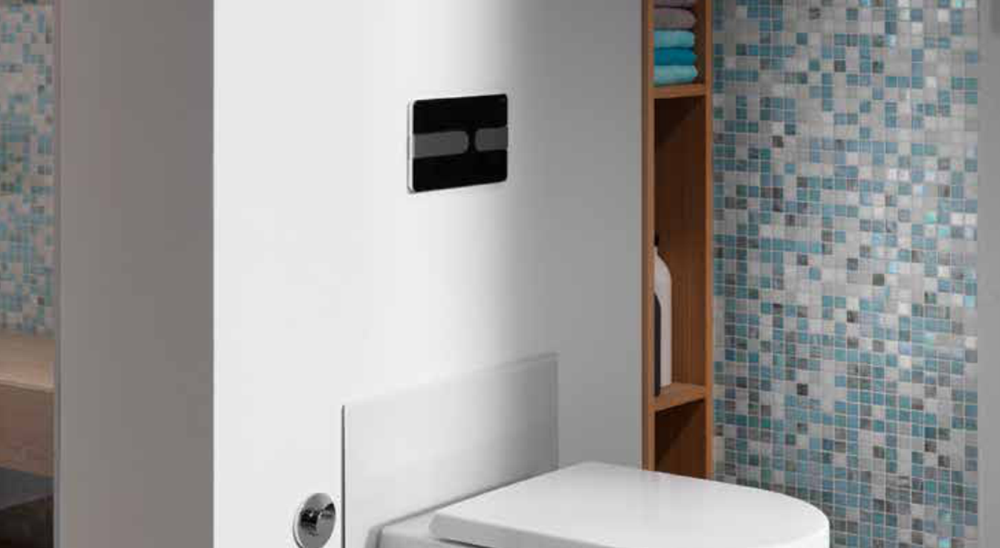Viega: Vsign for Style 23 -  Logitudinally oval flush buttons, more rounded edges, reminiscent of a smartphone, that makes the plate appear to float in front of the wall.